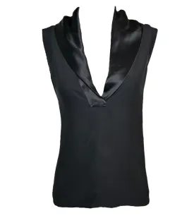 2000s Chanel Black Silk Low Cowled V-Neck Sleeveless Blouse