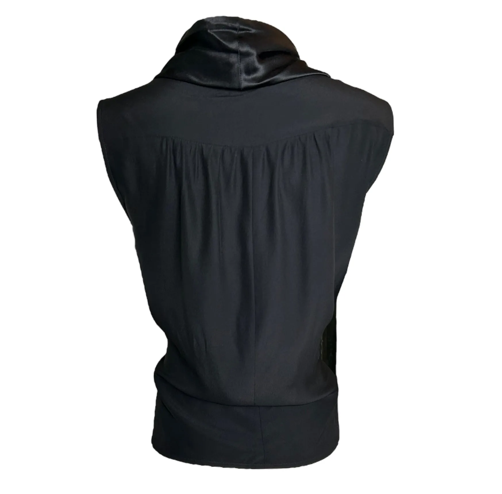 2000s Chanel Black Silk Low Cowled V-Neck Sleeveless Blouse