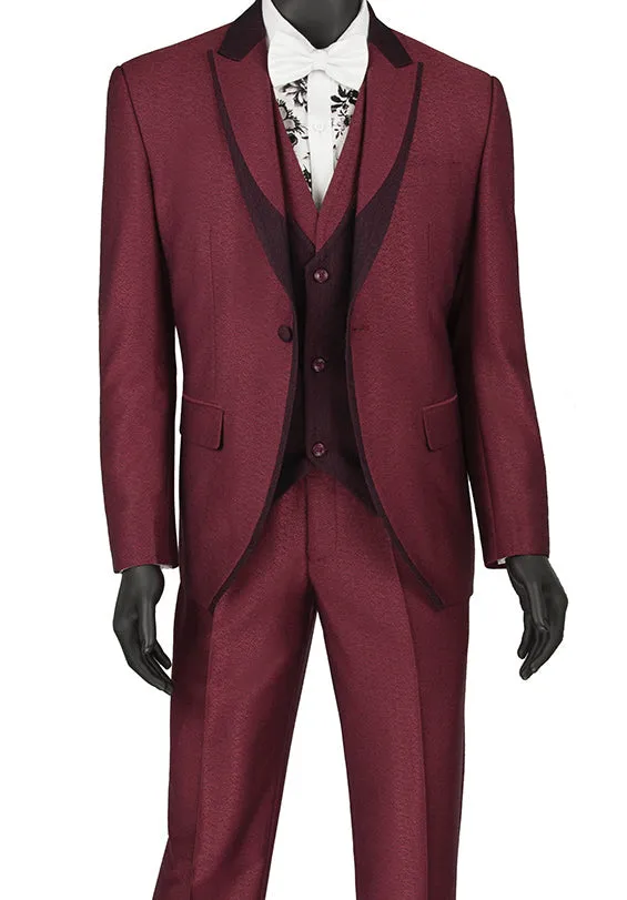 (42R) Slim Fit 3 Piece Fashion Tuxedo in Burgundy