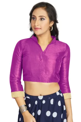 Aastha Fashion Purple Art Silk V Neck Chinese Collar Matty In Sleeve Readymade Blouse