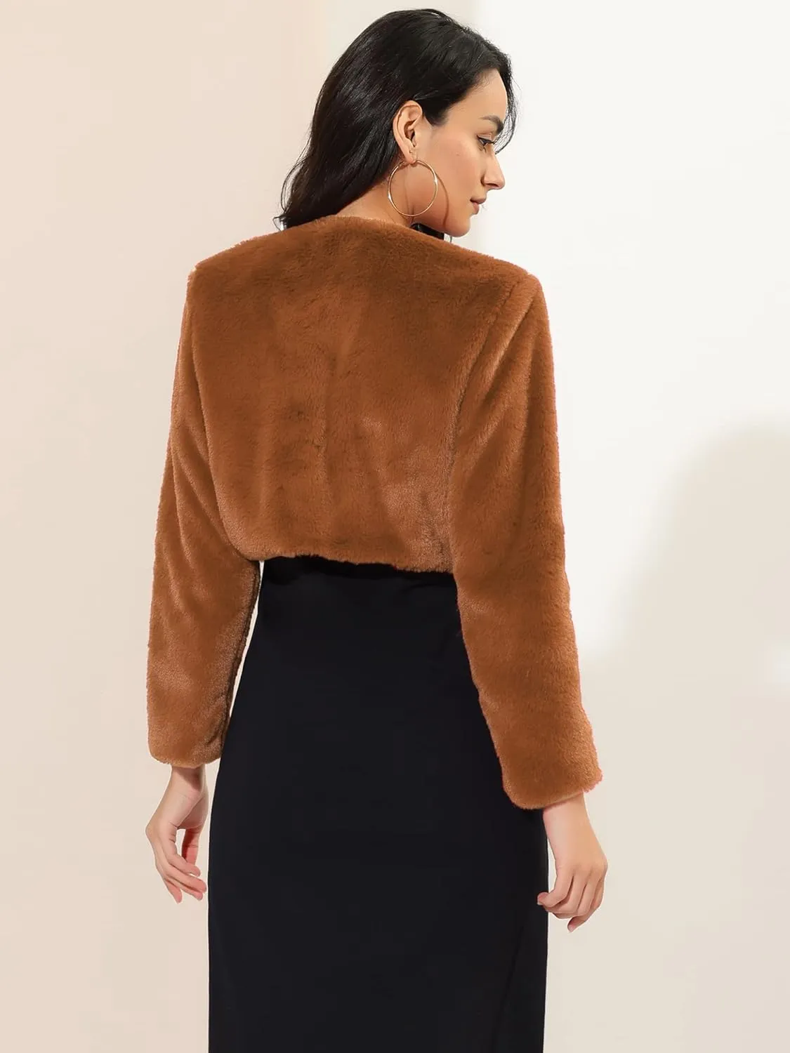 Allegra K Women's Evening Shrug Wedding Gown Fuzzy Formal Faux Fur Bolero Jacket