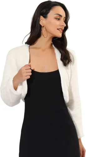 Allegra K Women's Evening Shrug Wedding Gown Fuzzy Formal Faux Fur Bolero Jacket