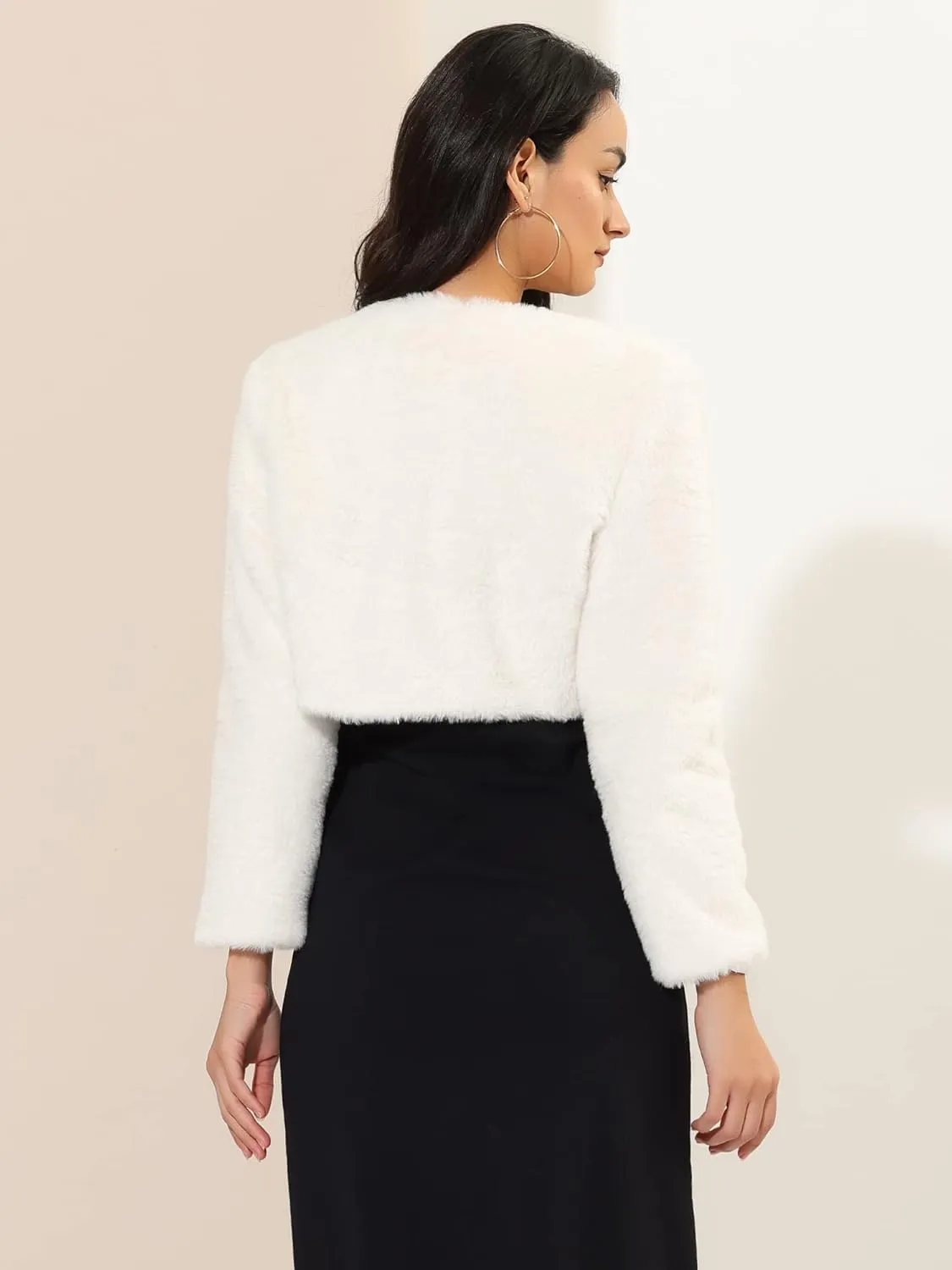 Allegra K Women's Evening Shrug Wedding Gown Fuzzy Formal Faux Fur Bolero Jacket