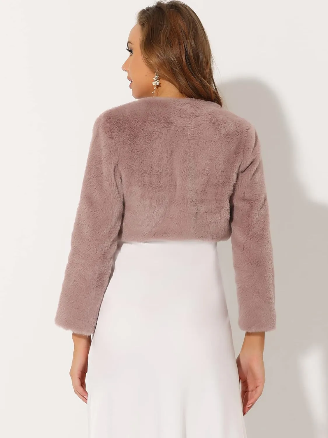 Allegra K Women's Evening Shrug Wedding Gown Fuzzy Formal Faux Fur Bolero Jacket
