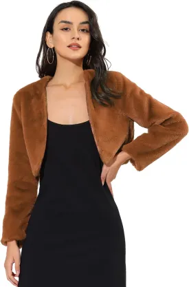Allegra K Women's Evening Shrug Wedding Gown Fuzzy Formal Faux Fur Bolero Jacket