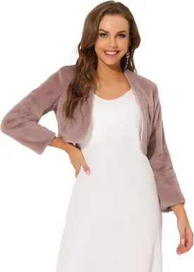 Allegra K Women's Evening Shrug Wedding Gown Fuzzy Formal Faux Fur Bolero Jacket
