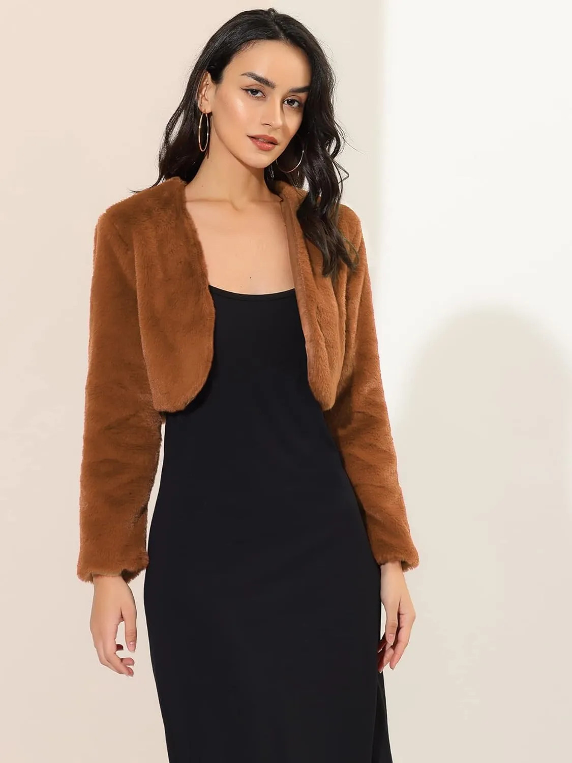 Allegra K Women's Evening Shrug Wedding Gown Fuzzy Formal Faux Fur Bolero Jacket