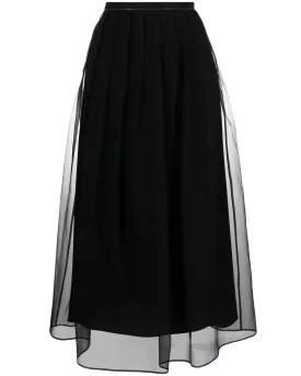 Black Silk Pleated Midi Skirt