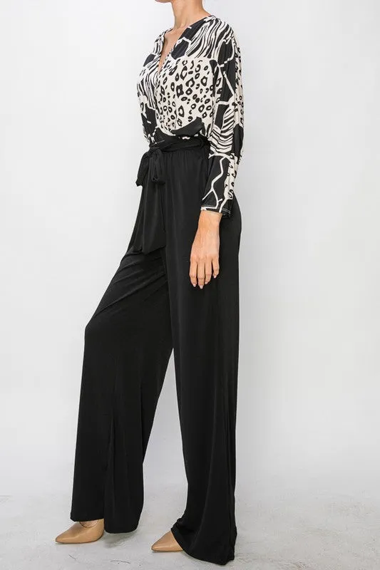 Black Venechia Wrap Jumpsuit With 3/4 Sleeves