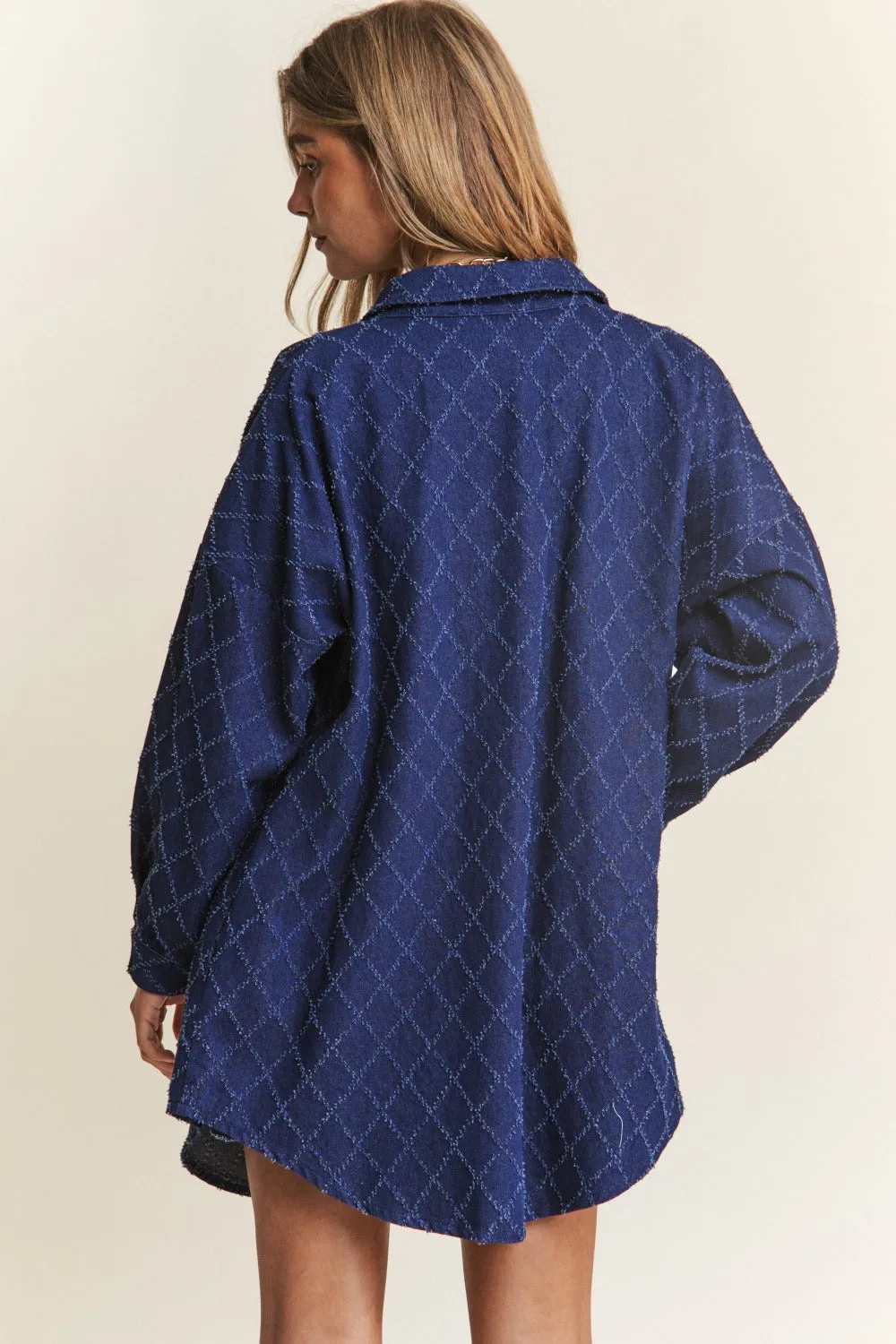 Blue Zone Planet |  J.NNA Rhombus Stitched Button Up Denim Shacket