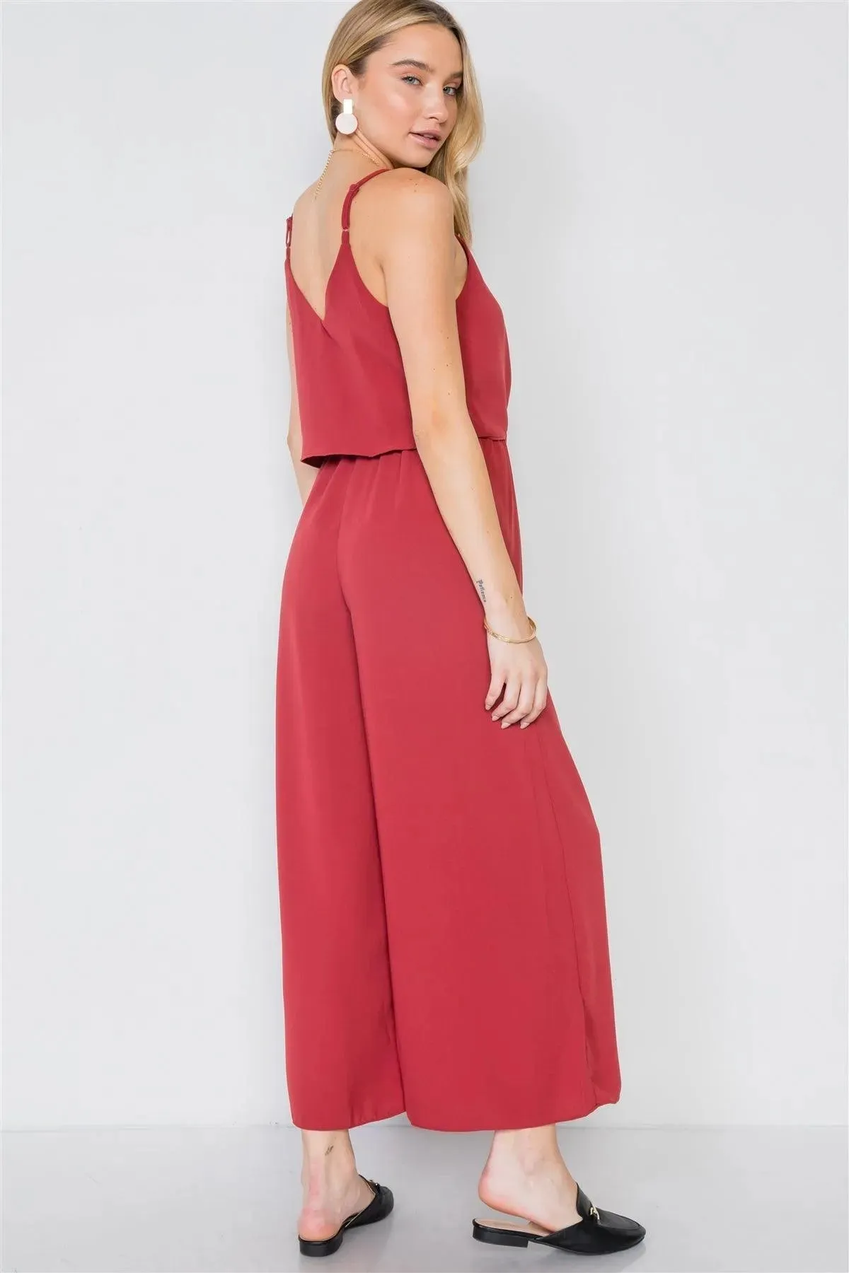 Brick Cami Front Tie Wide Leg Solid Jumpsuit /3-2-1