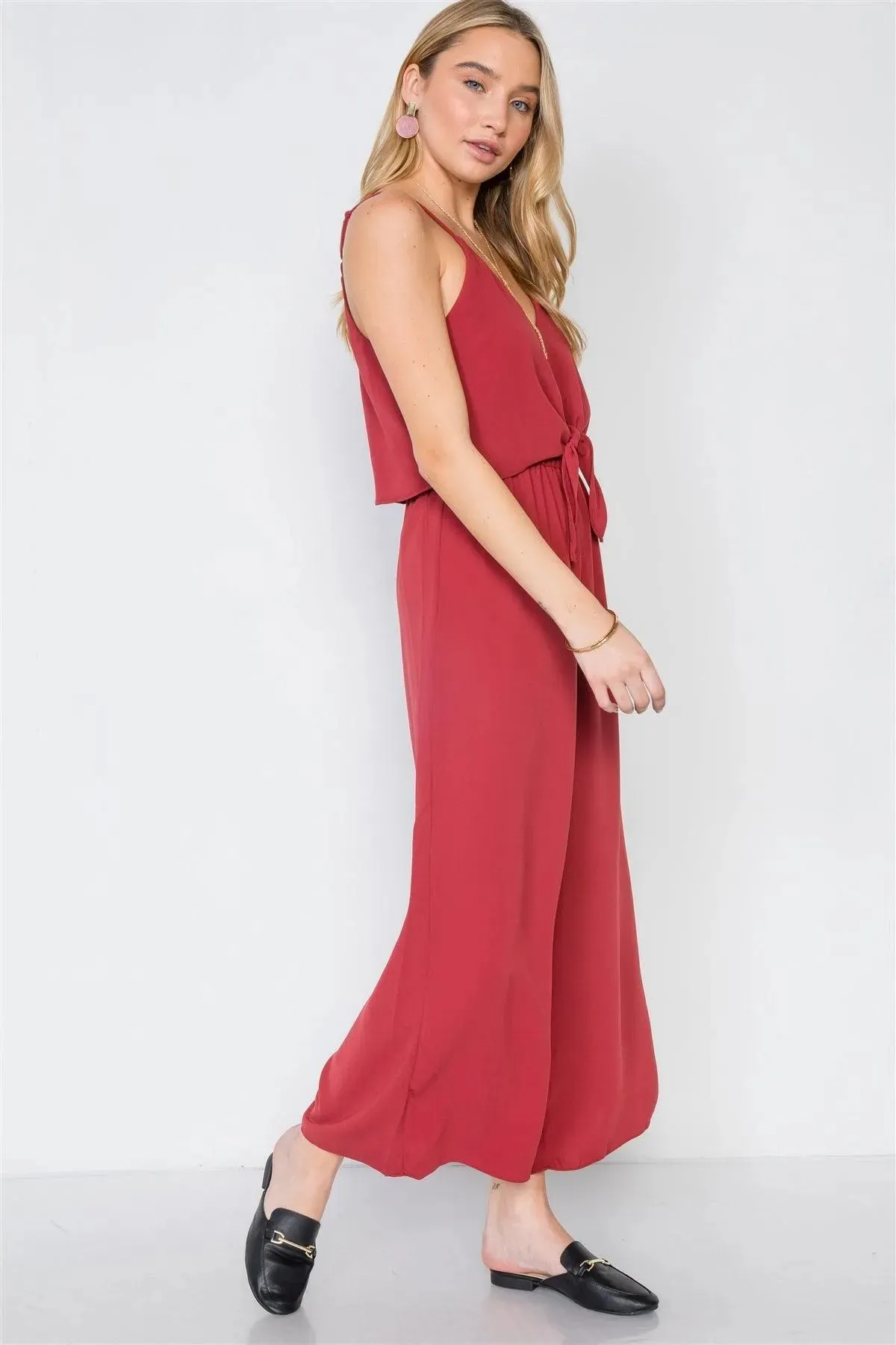 Brick Cami Front Tie Wide Leg Solid Jumpsuit /3-2-1