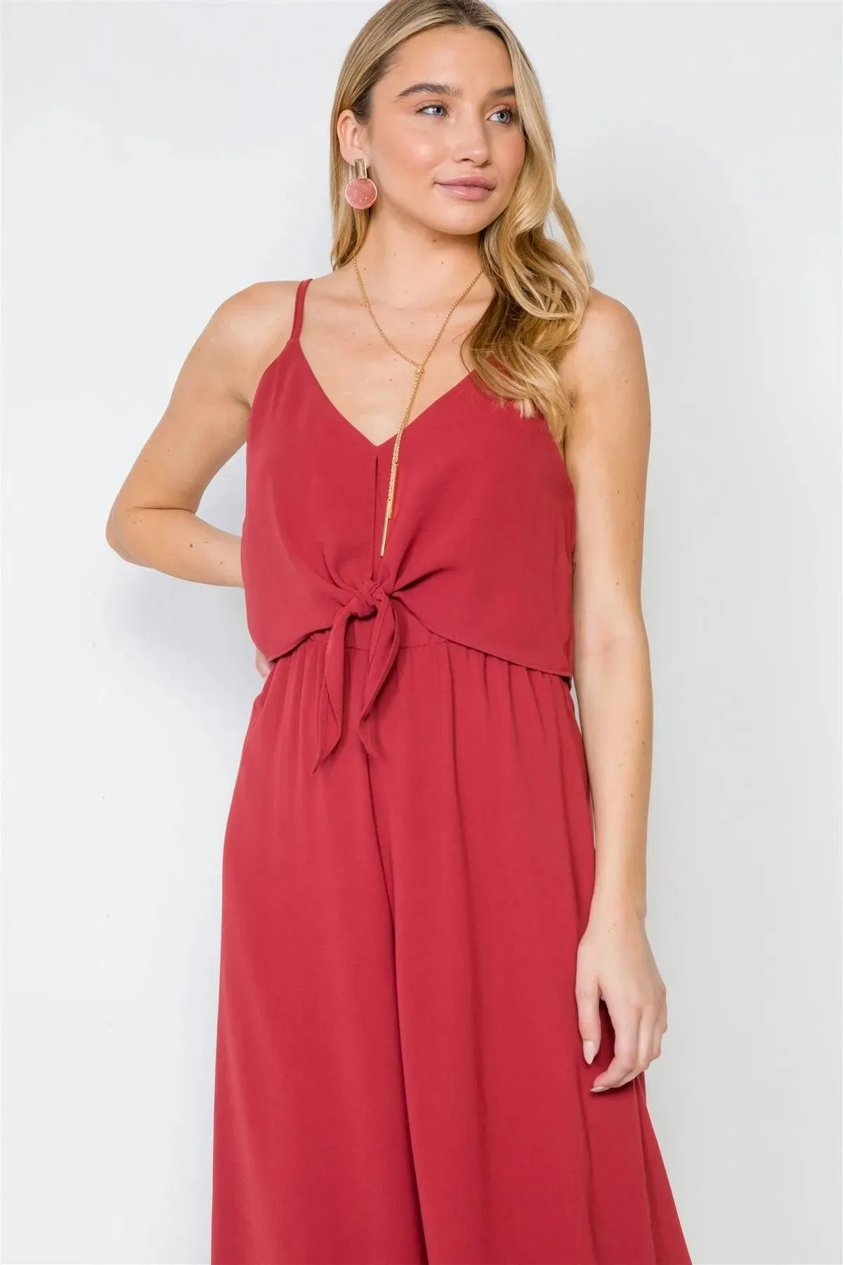 Brick Cami Front Tie Wide Leg Solid Jumpsuit /3-2-1