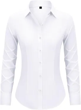 Button Down Shirts for Women Long Sleeve Dress Shirts Slim Fit Wrinkle Free Collared Blouse Work Office Blouse Tops