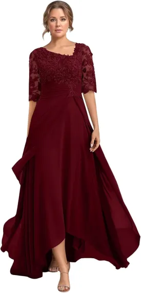 Cadoly Women's Chiffon Half Sleeve Mother of The Bride Dresses for Wedding 2025 High Low A-Line Formal Evening Gown