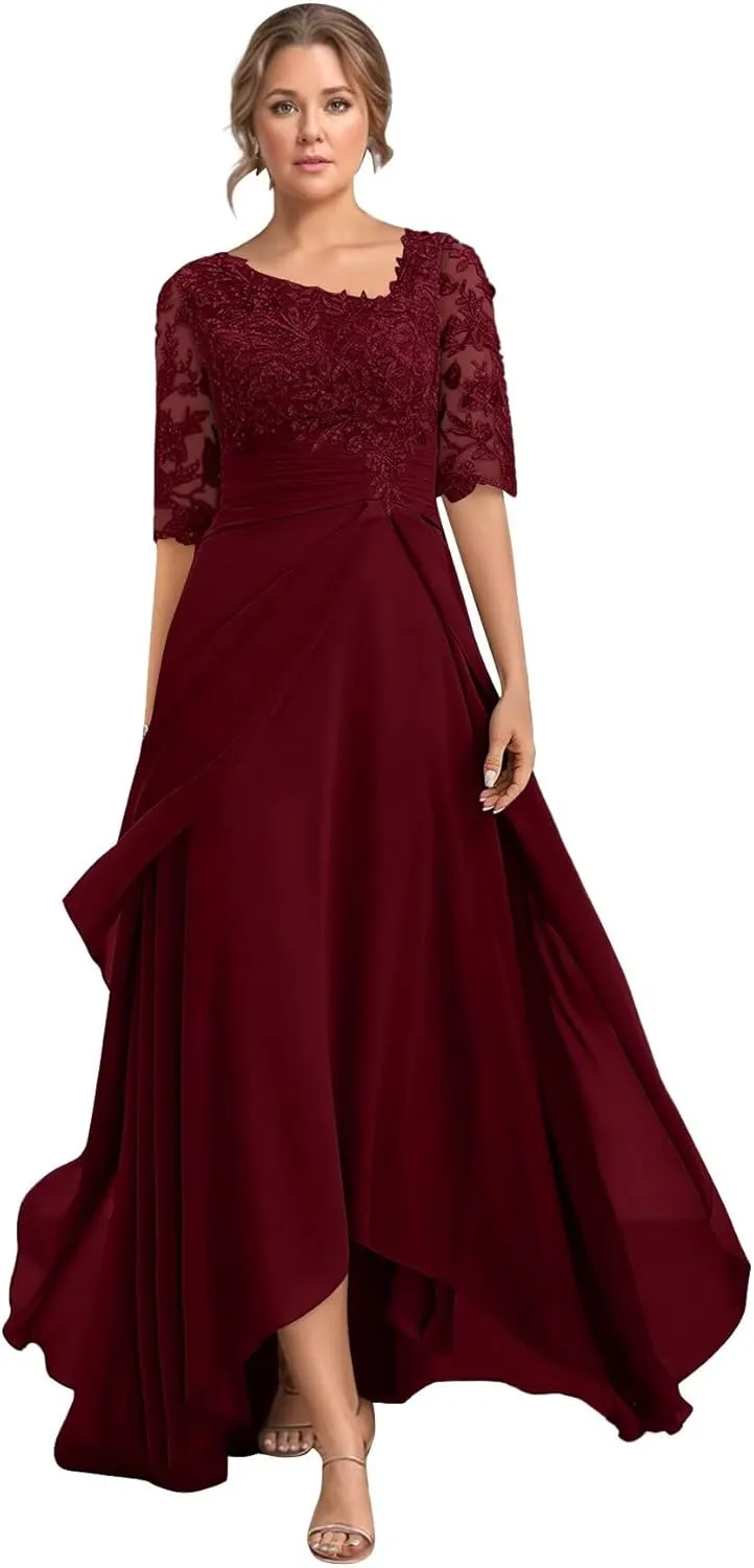 Cadoly Women's Chiffon Half Sleeve Mother of The Bride Dresses for Wedding 2025 High Low A-Line Formal Evening Gown