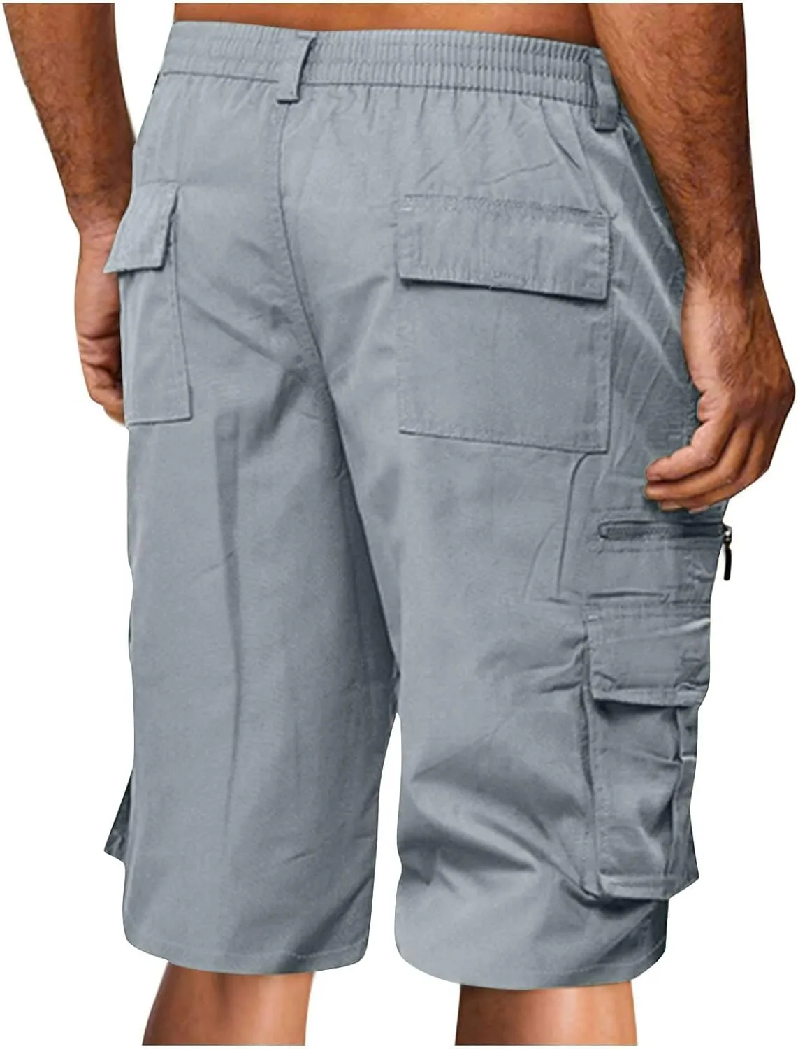 Cargo Shorts for Men Casual Summer Hiking Pants Elastic Waist Big and Tall Knee Length Multi-Pockets Bermuda Shorts