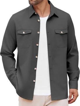 COOFANDY Men's Casual Shirt Jacket Linen Button Down Shirt Long Sleeve Lightweight Shacket with Pockets