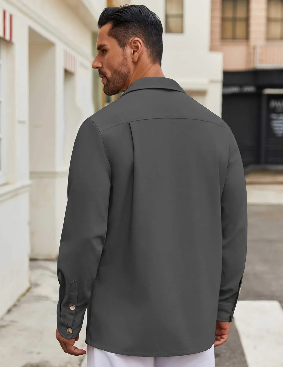 COOFANDY Men's Casual Shirt Jacket Linen Button Down Shirt Long Sleeve Lightweight Shacket with Pockets