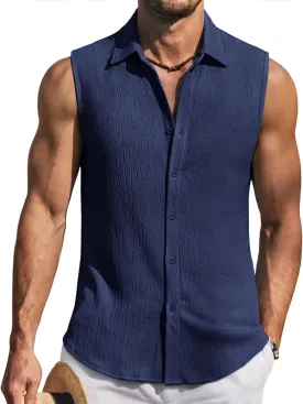 COOFANDY Men's Summer Sleeveless Shirts Beach Knit Tank Top Button Up Casual Tank Shirt Vacation Tops