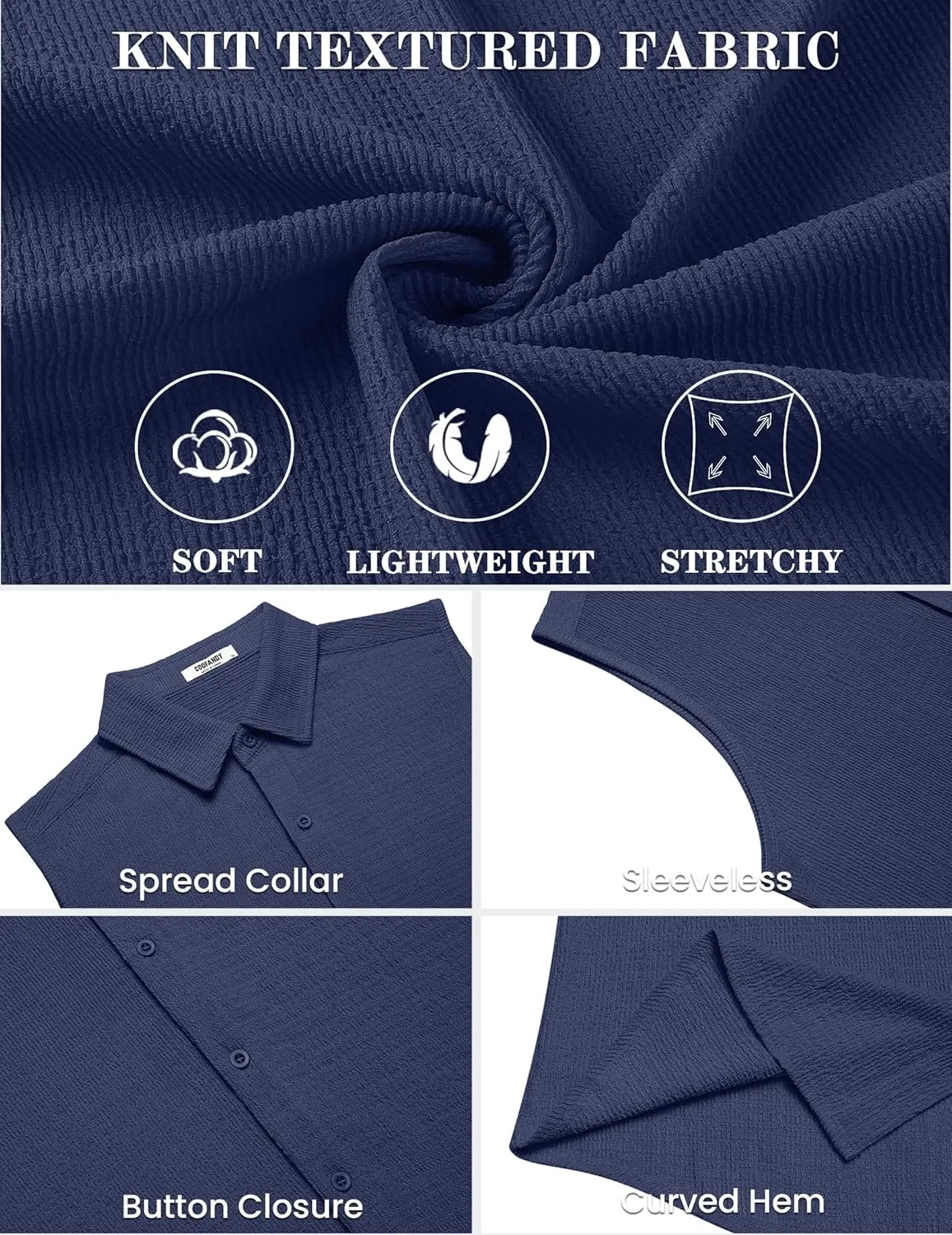 COOFANDY Men's Summer Sleeveless Shirts Beach Knit Tank Top Button Up Casual Tank Shirt Vacation Tops