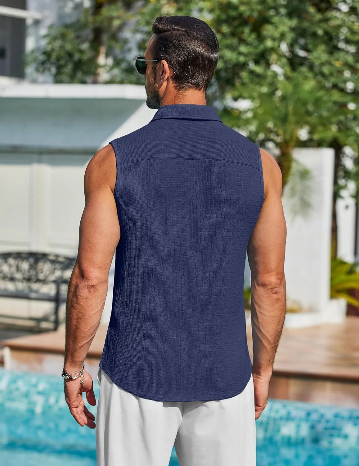 COOFANDY Men's Summer Sleeveless Shirts Beach Knit Tank Top Button Up Casual Tank Shirt Vacation Tops