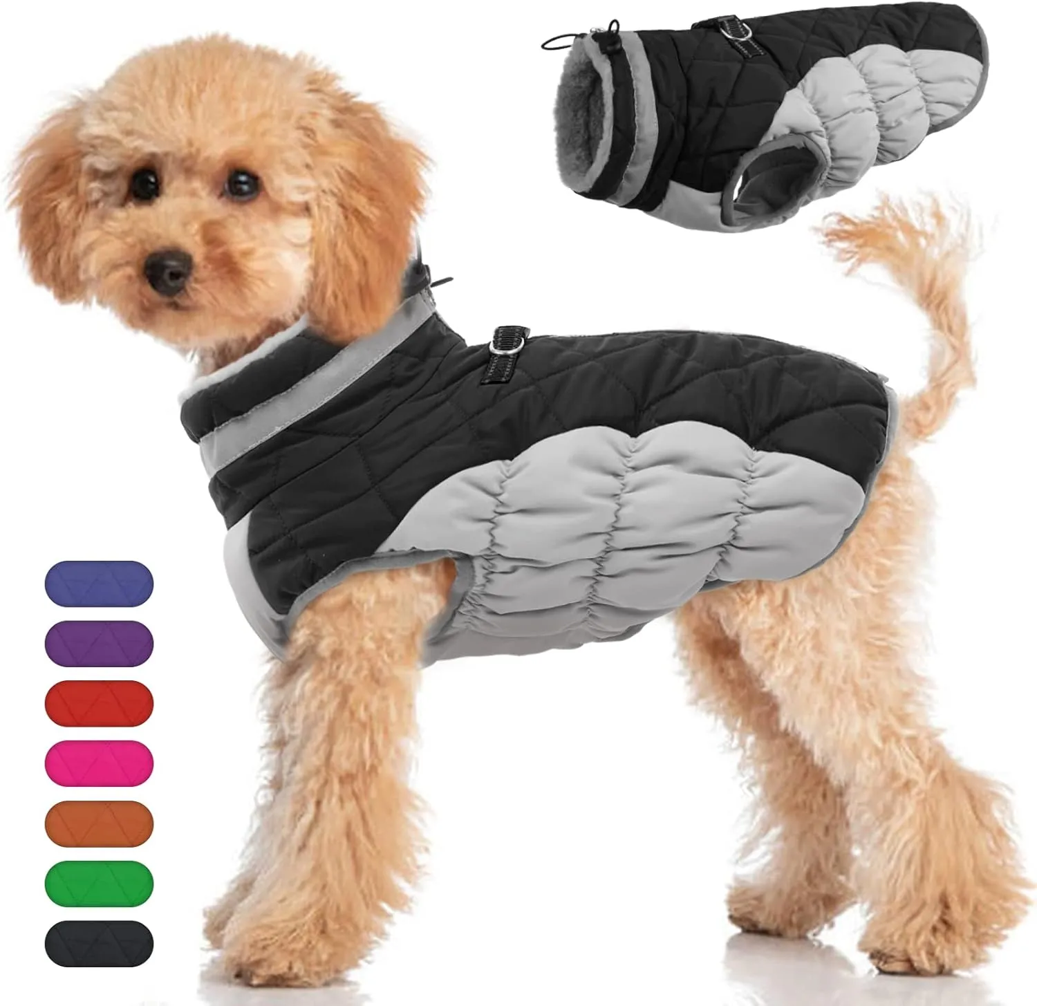 Dog Jackets for Medium Dogs,Medium Dog Coat,Warm Pet Winter Coat Zip Up Back,Waterproof Dogs Jacket with D-Ring,Pet Cold Weather Coats with Fleece Lined, Snowsuit Pug Boston Terrier,Black,M
