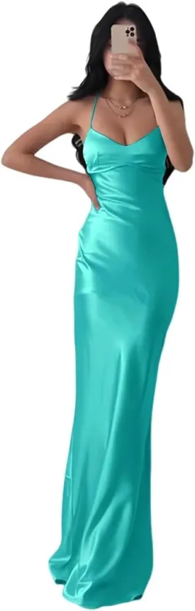 Eightale Satin Mermaid Bridesmaid Dresses Long Backless Bodycon Slip Maxi Prom Formal Evening Gown