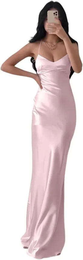 Eightale Satin Mermaid Bridesmaid Dresses Long Backless Bodycon Slip Maxi Prom Formal Evening Gown