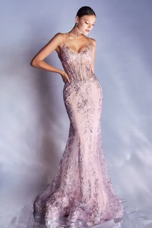 Embroidered Fantasy Royal Blue Sequined Sleeveless Mermaid Gown