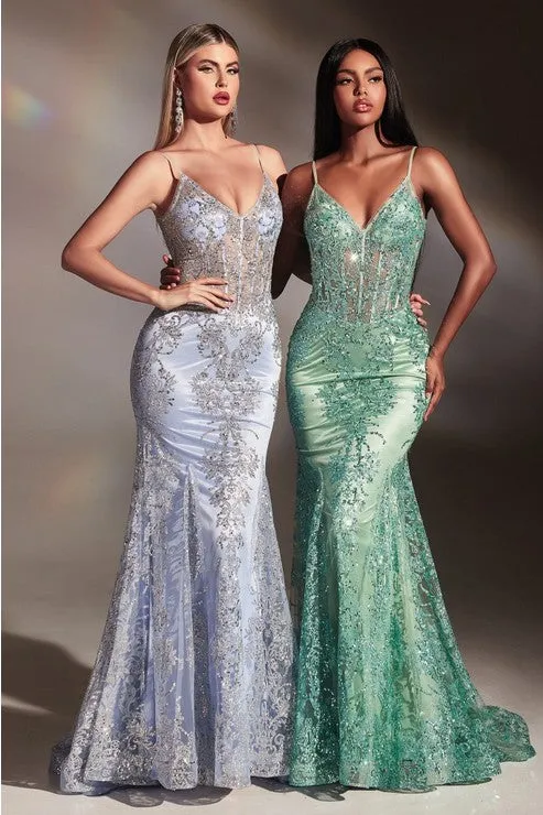 Embroidered Fantasy Royal Blue Sequined Sleeveless Mermaid Gown