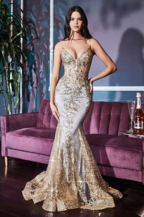 Embroidered Fantasy Royal Blue Sequined Sleeveless Mermaid Gown