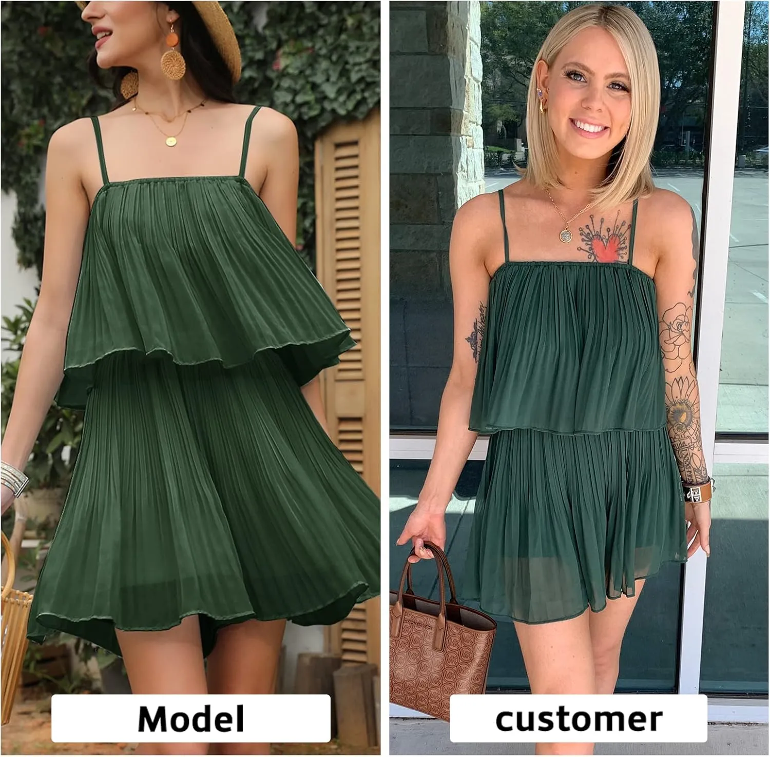 EXLURA Womens 2025 Summer Romper Dress Spaghetti Strap Pleated Beach Vacation Outfit Fashion Cruise Short Jumpsuit Outfits