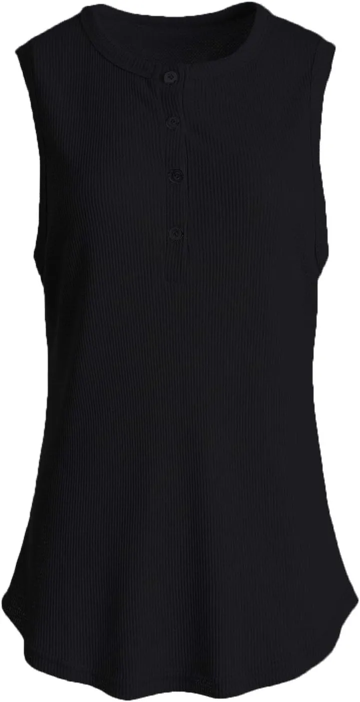 Famulily Women's Flowy Waffle Knit Tank Tops Loose Button Up V Neck Henley Shirts