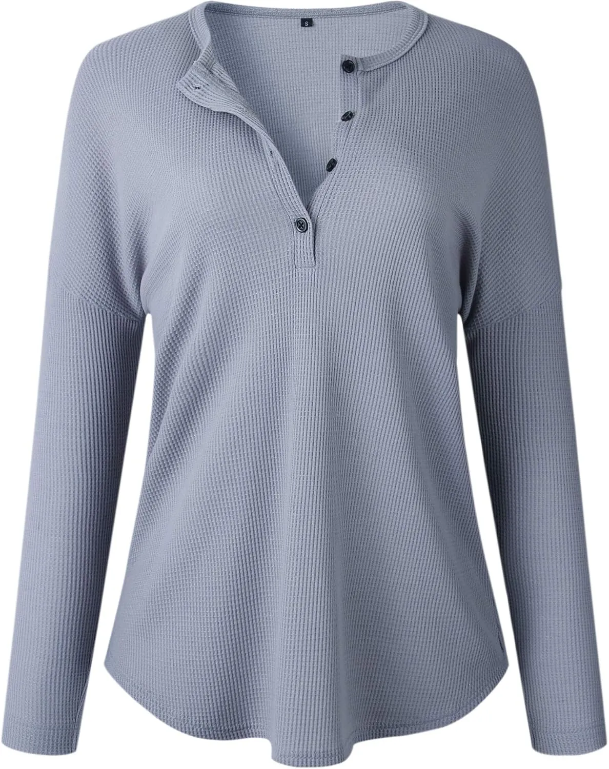 Famulily Women's Waffle Knit Tunic Tops Loose Long Sleeve Button Up V Neck Henley Shirts