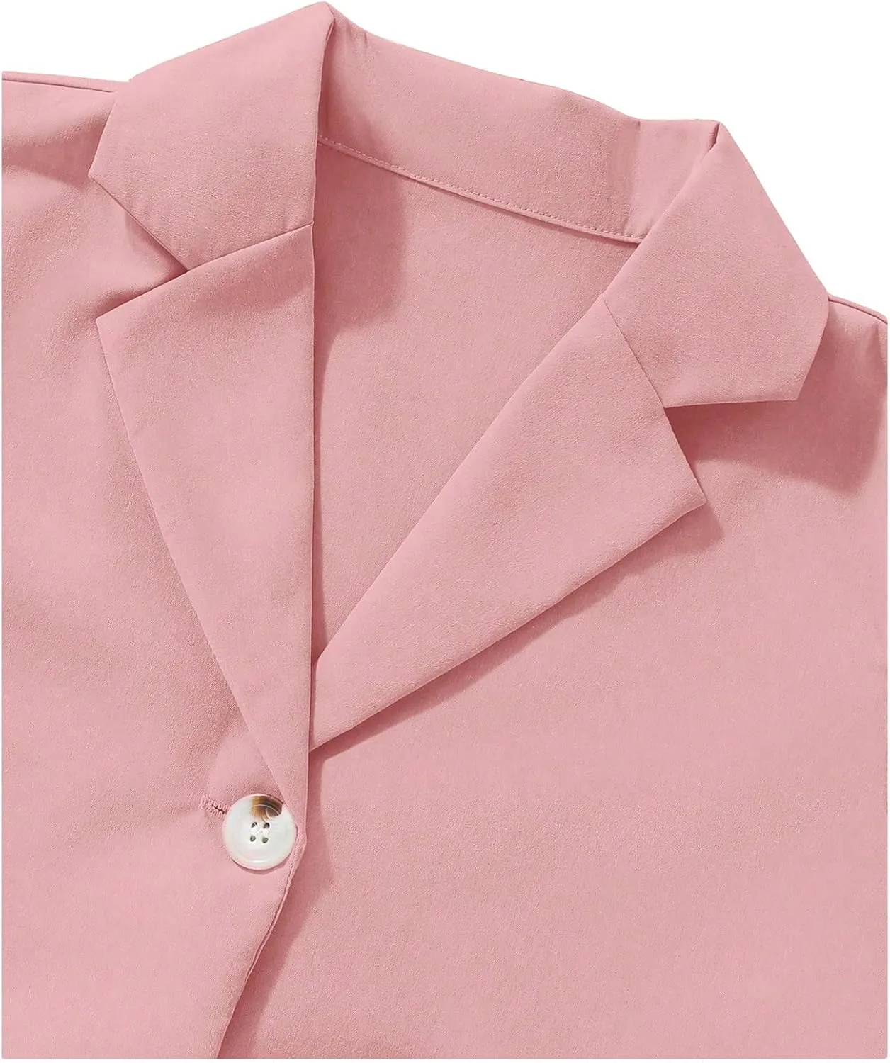 Floerns Girl's 2 Piece Outfits Short Sleeve Button Front Blazer Jacket & Belted Cami Jumpsuit Sets