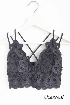 FLORAL LACE BRALETTE (CHARCOAL GRAY)