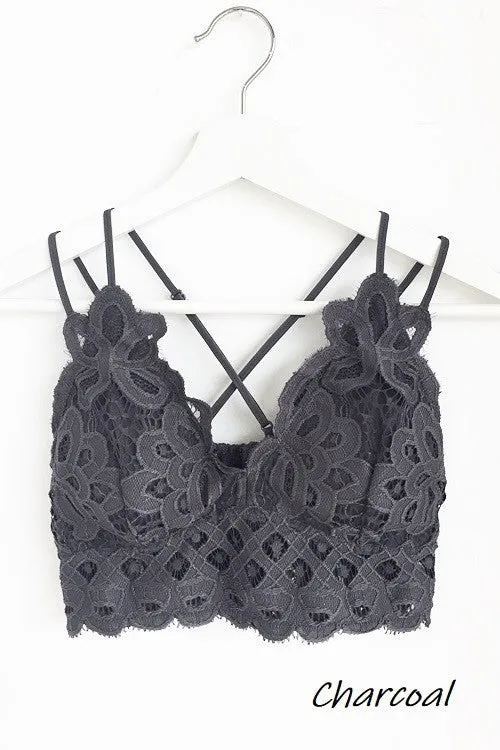 FLORAL LACE BRALETTE (CHARCOAL GRAY)