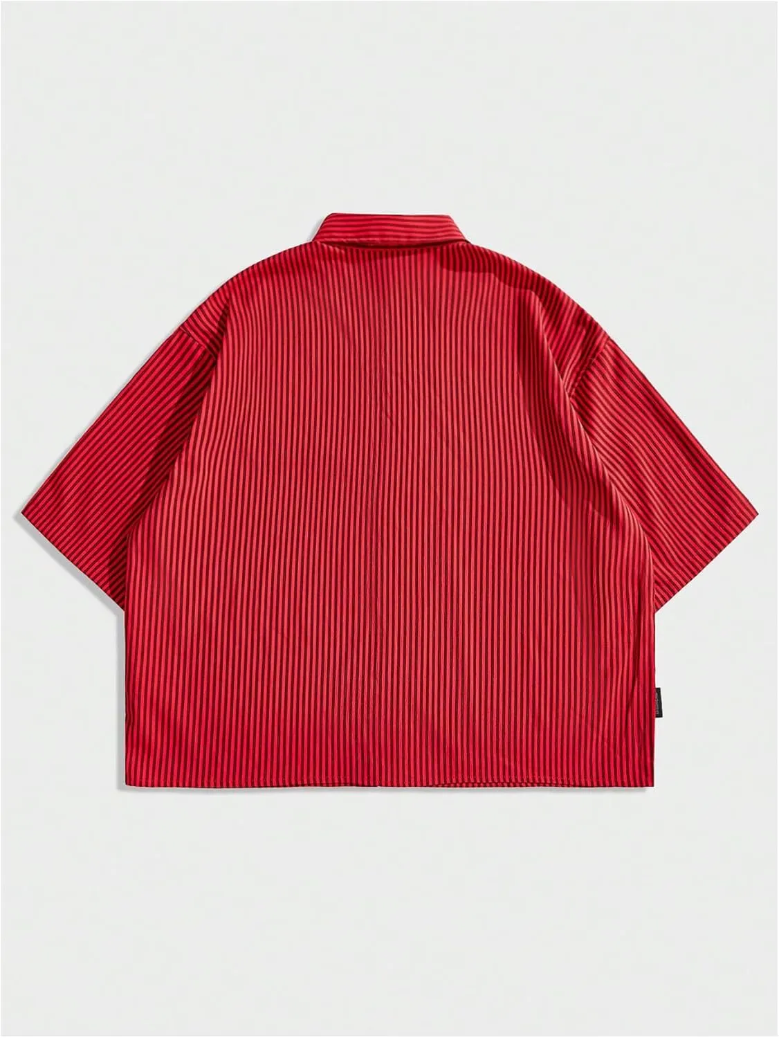 GORGLITTER Men's Striped Crop Letter Graphic Flap Button Down Up Shirt Short Sleeve Collar Top
