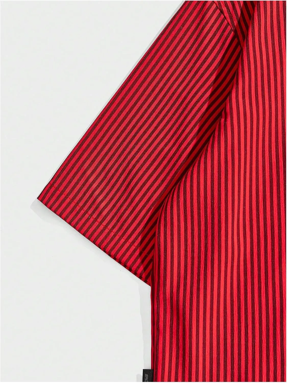 GORGLITTER Men's Striped Crop Letter Graphic Flap Button Down Up Shirt Short Sleeve Collar Top