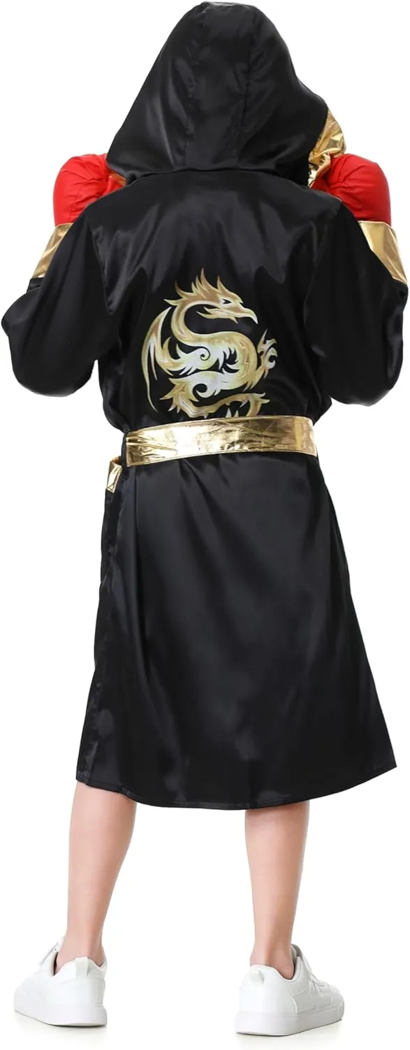 GRAJTCIN Boxing Costume For Kids Halloween Boxer Costume Sets Includes Boxing Robe, Fake Muscle Shirt and Shorts