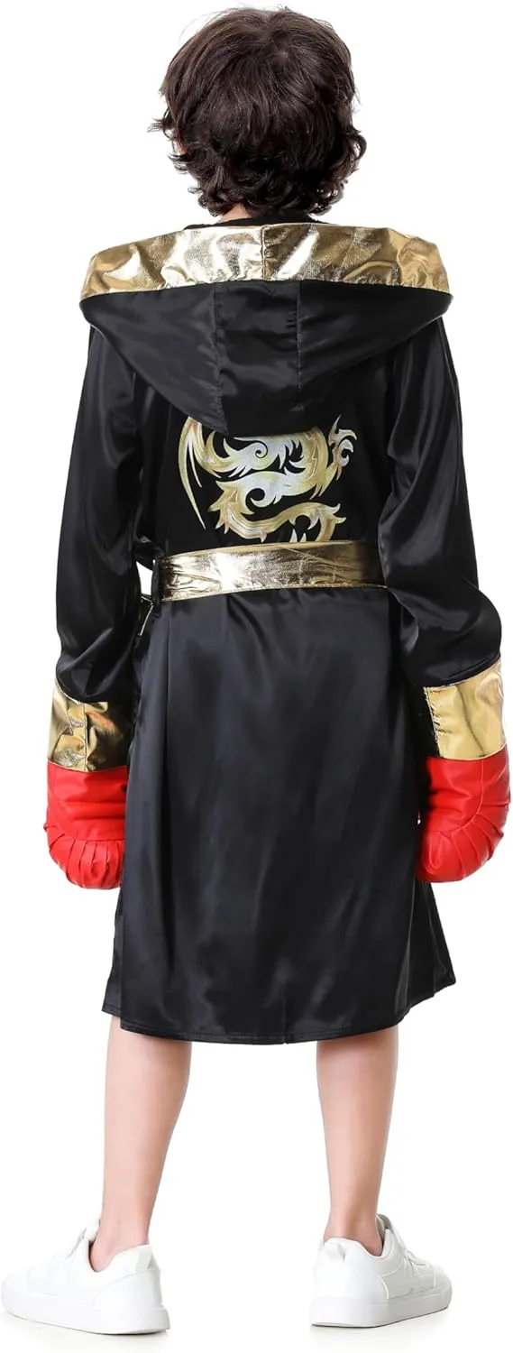 GRAJTCIN Boxing Costume For Kids Halloween Boxer Costume Sets Includes Boxing Robe, Fake Muscle Shirt and Shorts