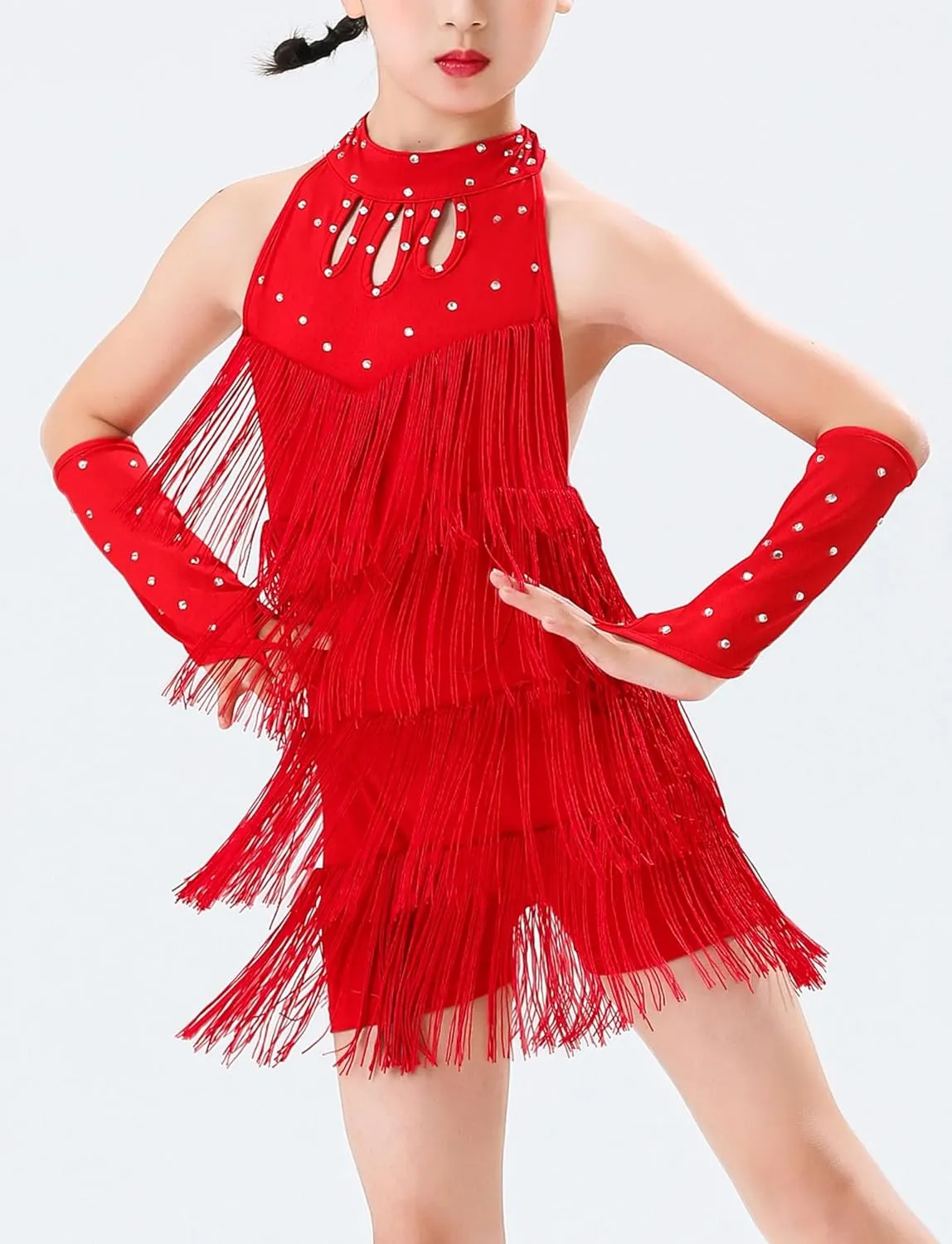 Happy Cherry Girls Latin Short Bodysuit Dress Sleeveless Tassels Dancewear Samba Rumba Jazz Cha Cha Dance Costume 3-14Y