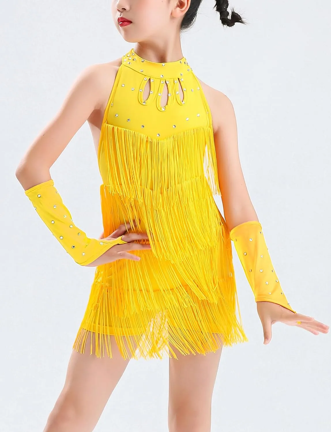 Happy Cherry Girls Latin Short Bodysuit Dress Sleeveless Tassels Dancewear Samba Rumba Jazz Cha Cha Dance Costume 3-14Y