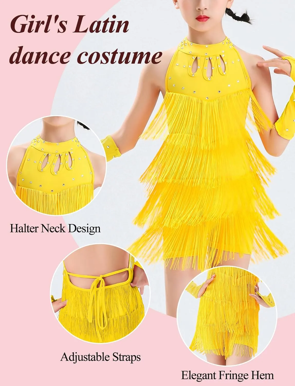Happy Cherry Girls Latin Short Bodysuit Dress Sleeveless Tassels Dancewear Samba Rumba Jazz Cha Cha Dance Costume 3-14Y