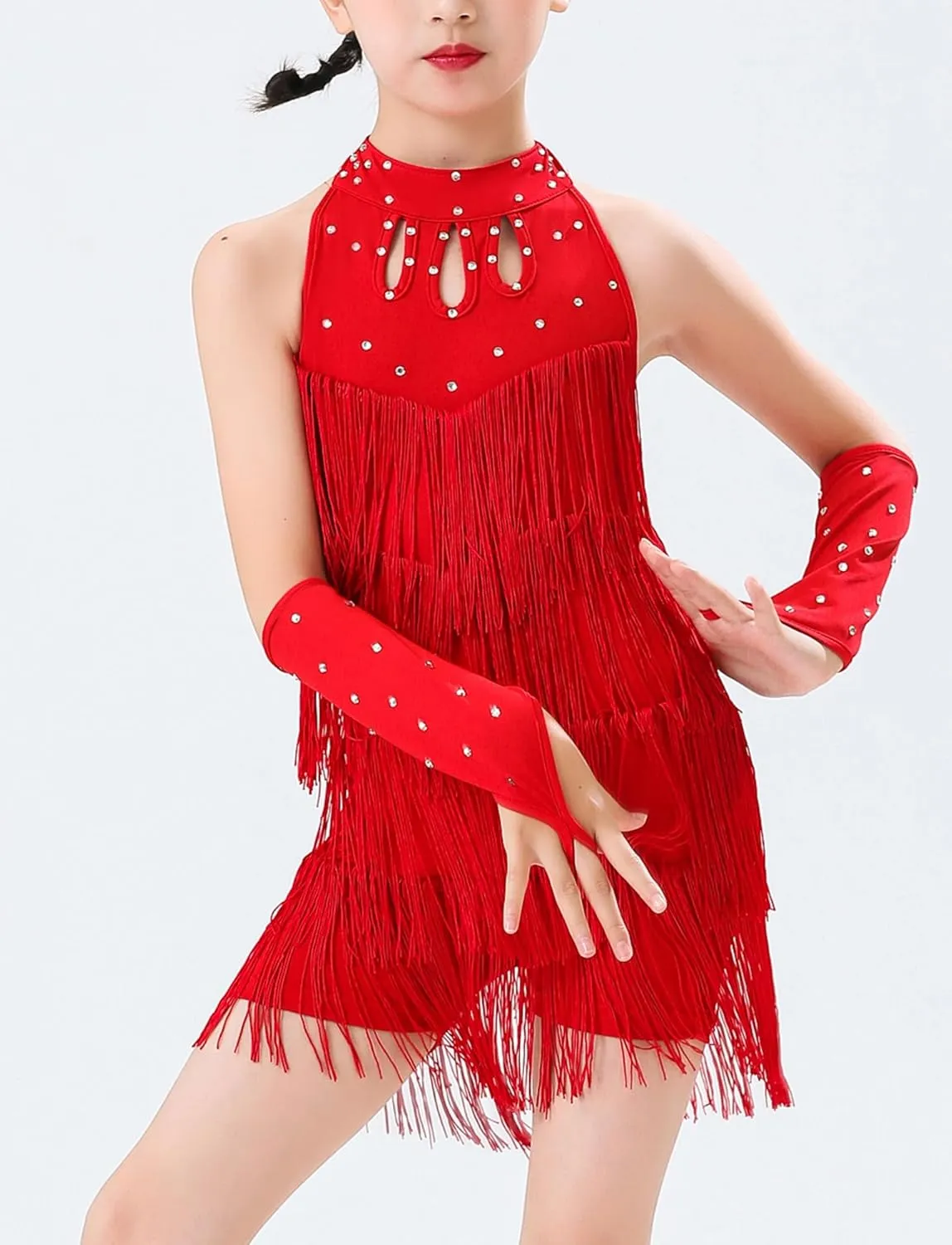 Happy Cherry Girls Latin Short Bodysuit Dress Sleeveless Tassels Dancewear Samba Rumba Jazz Cha Cha Dance Costume 3-14Y