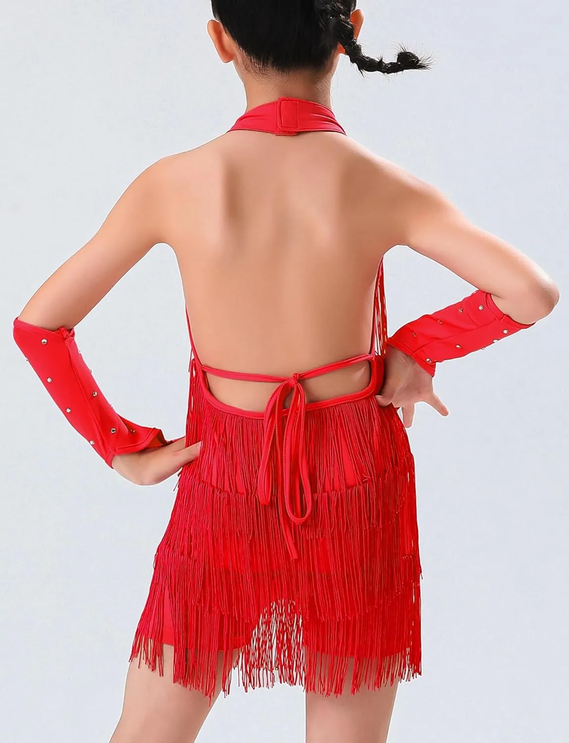 Happy Cherry Girls Latin Short Bodysuit Dress Sleeveless Tassels Dancewear Samba Rumba Jazz Cha Cha Dance Costume 3-14Y