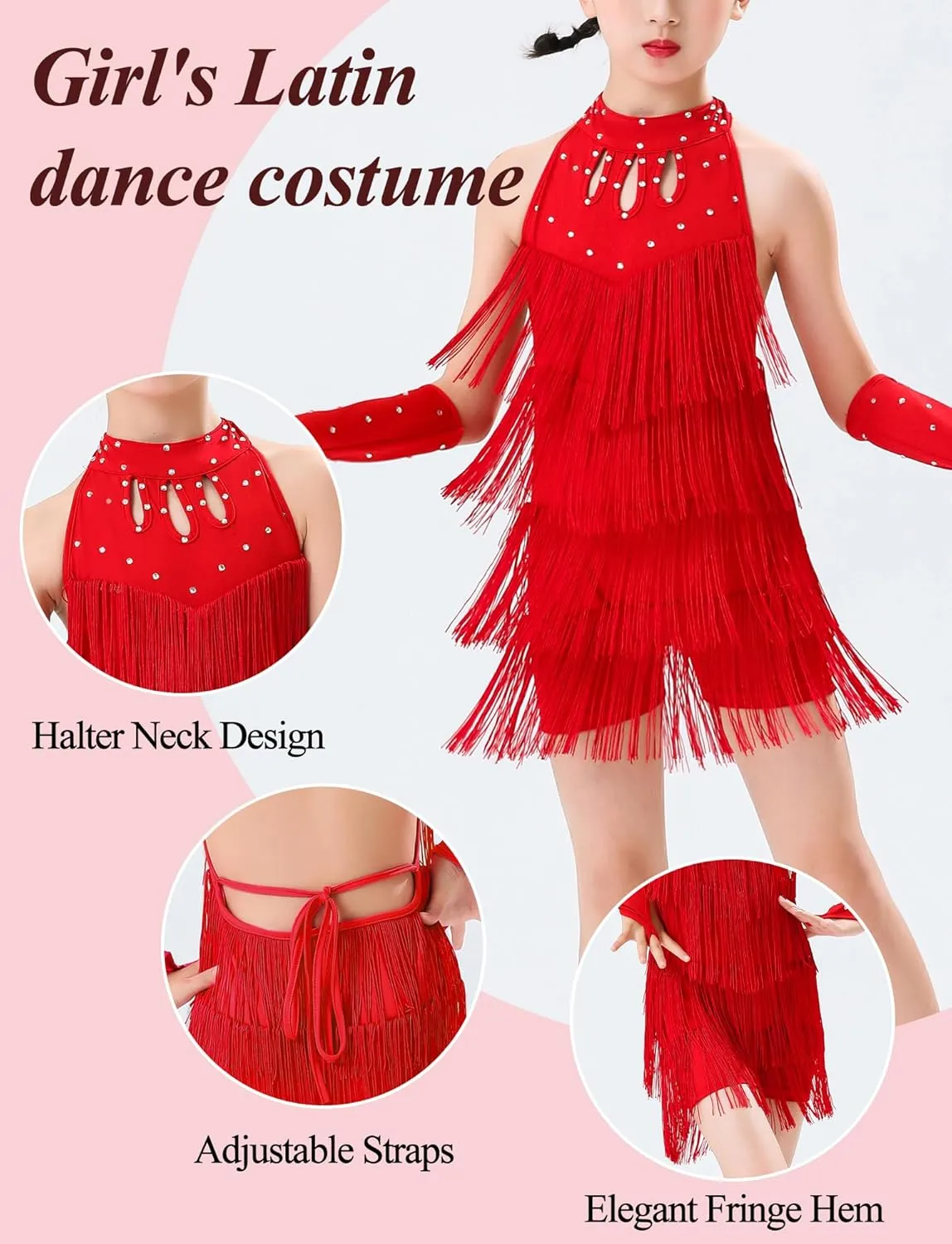 Happy Cherry Girls Latin Short Bodysuit Dress Sleeveless Tassels Dancewear Samba Rumba Jazz Cha Cha Dance Costume 3-14Y