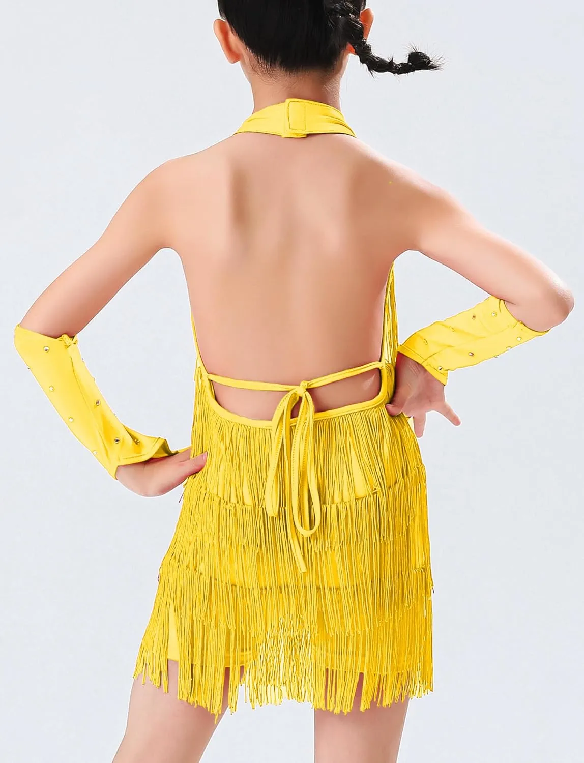 Happy Cherry Girls Latin Short Bodysuit Dress Sleeveless Tassels Dancewear Samba Rumba Jazz Cha Cha Dance Costume 3-14Y