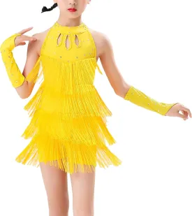 Happy Cherry Girls Latin Short Bodysuit Dress Sleeveless Tassels Dancewear Samba Rumba Jazz Cha Cha Dance Costume 3-14Y